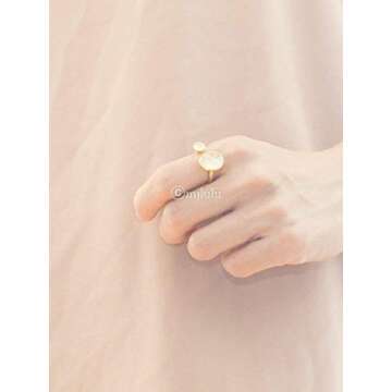 Elegant 14K Gold-Plated Statement Ring with Light Pink Simulated Rose Quartz - Hypoallergenic & Lightweight, Dainty & Simple for Daily Wear - Minimalist Jewelry by MJLULU