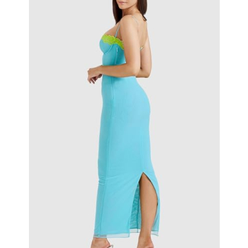 Elegant ISZPLUSH Women's Lace Trim Bodycon Maxi Dress