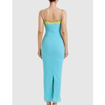 Elegant ISZPLUSH Women's Lace Trim Bodycon Maxi Dress