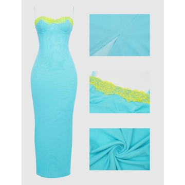 Elegant ISZPLUSH Women's Lace Trim Bodycon Maxi Dress