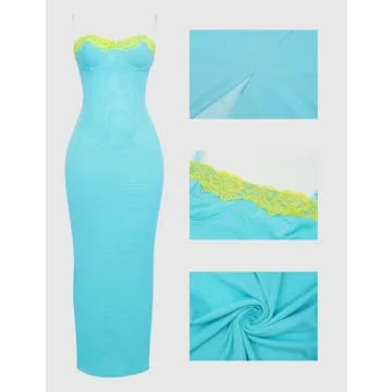 Elegant ISZPLUSH Women's Lace Trim Bodycon Maxi Dress