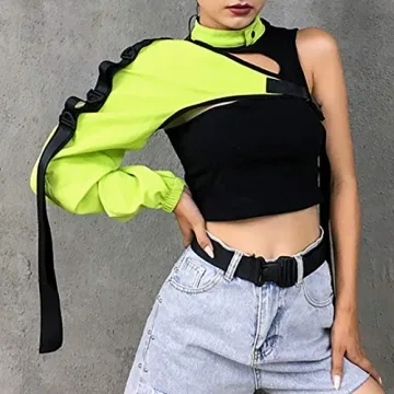 FlyCC Women's Sexy One Shoulder Adjustable Buckle Crop Top