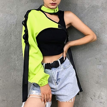 FlyCC Women's Sexy One Shoulder Adjustable Buckle Crop Top