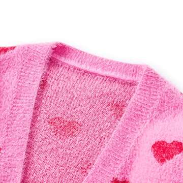 Heart Print Cardigan Sweaters for Women Y2k Cute Button Down Knitted Sweater Casual Knit Valentine's Day Top (Fleeced-Pink, M)