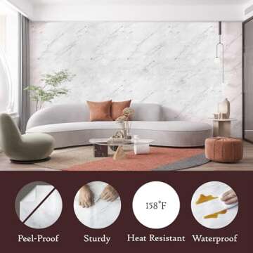 Marble Peel and Stick Wallpaper (39" x 118", White Matte) Self-Adhesive Renter Friendly Contact Paper Removable Waterproof Vinyl Faux Granite Décor for Furniture Upcycling