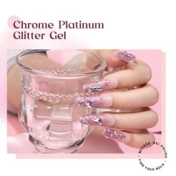 MIZHSE Pink Glitter Gel Nail Polish, 12mL Sparkly Gel Polish Diamond Shiny UV LED Soak Off Nail Gel ...