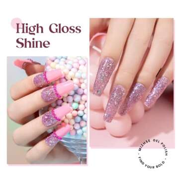 MIZHSE Pink Glitter Gel Nail Polish - Sparkling Manicure