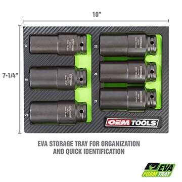 OEMTOOLS 25276 6 Piece Harmonic Balancer Puller Socket Set, Crankshaft Bolt Removal Tool Heavy Duty Impact Sockets, Harmonic Balancer Socket 17mm -27 mm, Chrome Moly Steel, 1/2" Drive