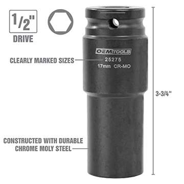 OEMTOOLS 25276 6 Piece Harmonic Balancer Puller Socket Set, Crankshaft Bolt Removal Tool Heavy Duty Impact Sockets, Harmonic Balancer Socket 17mm -27 mm, Chrome Moly Steel, 1/2" Drive