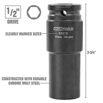 OEMTOOLS 25276 6 Piece Harmonic Balancer Puller Socket Set, Crankshaft Bolt Removal Tool Heavy Duty Impact Sockets, Harmonic Balancer Socket 17mm -27 mm, Chrome Moly Steel, 1/2" Drive