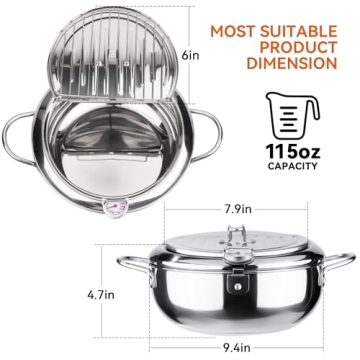 Kerilyn 9.4" Tempura Frying Pot with Thermometer & Drainer