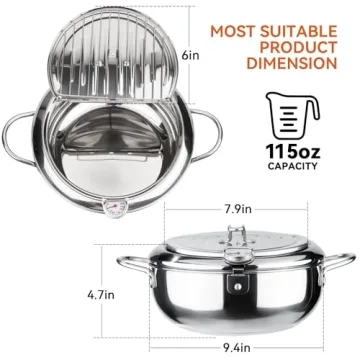 Kerilyn 9.4" Tempura Frying Pot with Thermometer & Drainer
