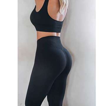 Jetjoy Exercise Outfits for Women 2 Pieces Ribbed Seamless Yoga Outfits Sports Bra and Leggings Set Tracksuits 2 Piece