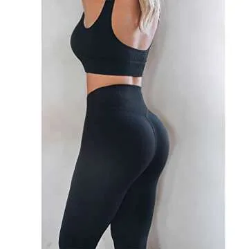 Jetjoy Exercise Outfits for Women 2 Pieces Ribbed Seamless Yoga Outfits Sports Bra and Leggings Set Tracksuits 2 Piece