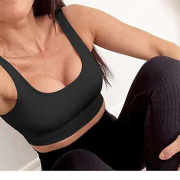 Jetjoy Exercise Outfits for Women 2 Pieces Ribbed Seamless Yoga Outfits Sports Bra and Leggings Set Tracksuits 2 Piece