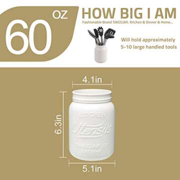 Sweejar Kitchen Utensil Holder with Embossed Style, Porcelain Utensil Crock to Hold Spatulas for Cooking Countertop, Farmhouse Style Kitchen Decor, 6.3" (White)