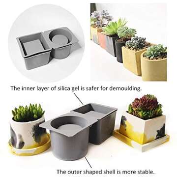 Silicone Flowerpot Mold Set, Round + Square Shape DIY Planter Pot Mould Succulent Plant Concrete Flower Pot Molding Tool for Making Cactus Small Plants Pot or Candle Containers (Type B)