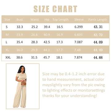 Womens 2 Piece Shortsleeve Jumpsuit Sexy Bodycon Crop Top & Flared High Waist Pants Outfits for Women Casual Solid Color Tracksuits Wide Leg Long Pants Yoga Romper Sets Beige Size M