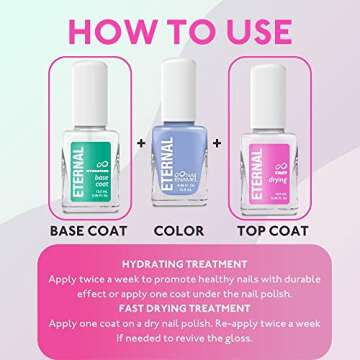Eternal Clear Base Coat Nail Polish & Top Coat Nail Polish Set - Hydrating Nail Base Coat & Fast Drying Nail Top Coat Treatment | Quick Dry & No UV Light Nail Polish Set, 13.5mL (Set of 2)