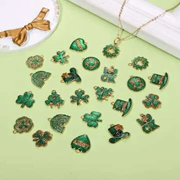 24/30PCS St. Patrick's Day Charms Glitter Shamrock Charms for Jewelry Making, Green Leaf LUCK Hat Pendant Charms for Bracelet Necklace Earrings Making DIY Crafts Irish St. Patrick's Day Accessory,