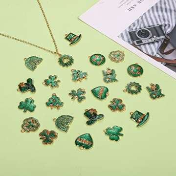 24/30PCS St. Patrick's Day Charms Glitter Shamrock Charms for Jewelry Making, Green Leaf LUCK Hat Pendant Charms for Bracelet Necklace Earrings Making DIY Crafts Irish St. Patrick's Day Accessory,