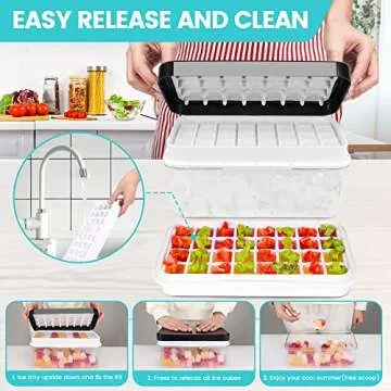 Ice Trays for Freezer with Lid & Bin, Ice Cube Tray Making 64 pcs Ice Cubes, Easy Press to Release I...