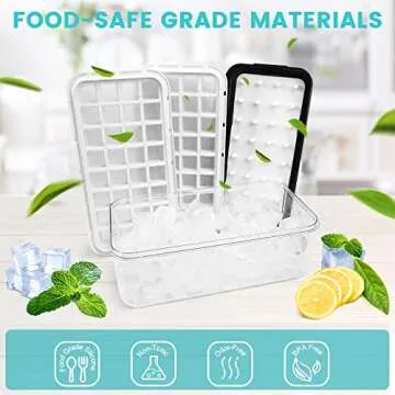 Ice Trays for Freezer with Lid & Bin, Ice Cube Tray Making 64 pcs Ice Cubes, Easy Press to Release Ice, Ice Tray with Storage Bin Chilling Cocktail Whiskey Coffee 2 Trays 1 Ice Bucket & Scoop (Black)