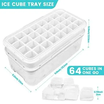 Ice Trays for Freezer with Lid & Bin, Ice Cube Tray Making 64 pcs Ice Cubes, Easy Press to Release Ice, Ice Tray with Storage Bin Chilling Cocktail Whiskey Coffee 2 Trays 1 Ice Bucket & Scoop (Black)
