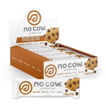 No Cow High Protein Bars, Peanut Butter Chocolate Chip - Healthy Snacks, 20g Vegan Protein, High Fib...