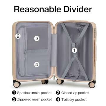 Hanke 20 Inch Carry On Luggage 22x14x9 Airline Approved Lightweight PC Hard Shell Suitcases with Wheels Tsa Luggage Rolling Suitcase Travel Luggage Bag for Weekender（Cuba Sand）