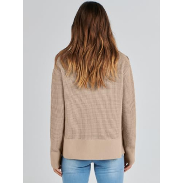 ANRABESS Womens Crewneck Long Sleeve Waffle Knit Casual Side Zipper Pullover Sweaters Top Thumbhole 2024 Fall Outfits Khaki Medium