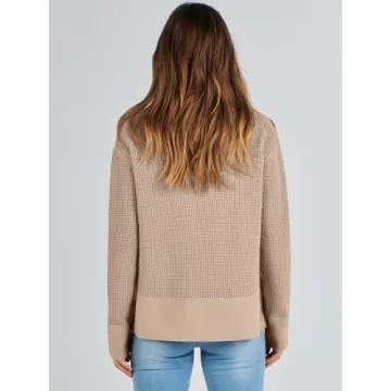 ANRABESS Womens Crewneck Long Sleeve Waffle Knit Casual Side Zipper Pullover Sweaters Top Thumbhole 2024 Fall Outfits Khaki Medium