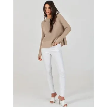 ANRABESS Womens Crewneck Long Sleeve Waffle Knit Casual Side Zipper Pullover Sweaters Top Thumbhole 2024 Fall Outfits Khaki Medium