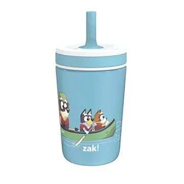 Zak Designs Bluey Kelso Toddler Cups For Travel or At Home, 12oz Vacuum Insulated Stainless Steel Sippy Cup With Leak-Proof Design is Perfect For Kids (Bluey, Bingo, Grandad Mort)