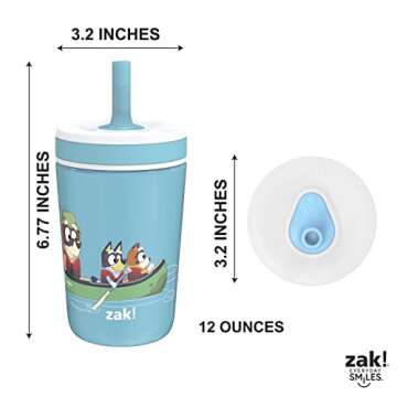 Zak Designs Bluey Kelso Toddler Cups For Travel or At Home, 12oz Vacuum Insulated Stainless Steel Sippy Cup With Leak-Proof Design is Perfect For Kids (Bluey, Bingo, Grandad Mort)