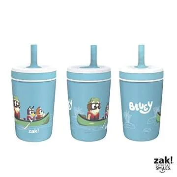 Zak Designs Bluey Kelso Toddler Cups For Travel or At Home, 12oz Vacuum Insulated Stainless Steel Sippy Cup With Leak-Proof Design is Perfect For Kids (Bluey, Bingo, Grandad Mort)