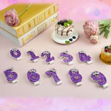 Birthday Number Candles,Purple Crown Birthday Candles for Cake,Glitter Number 2 Candle Cake Topper with Sequins for Anniversary Celebrations Supplies (Number 2)