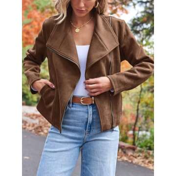 AUTOMET Womens Faux Leather Jackets Suede Fall Fashion 2025 Outfits Winter Clothes Open Front Cropped Coat Outwear Camel S