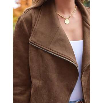 AUTOMET Womens Faux Leather Jackets Suede Fall Fashion 2025 Outfits Winter Clothes Open Front Cropped Coat Outwear Camel S