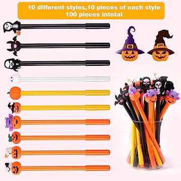 SAIWEILAI ONLINE 100 Pieces Halloween Ballpoint Pens Gel Ink Pens Cute Pumpkin Skull Wizard Bat Shap...