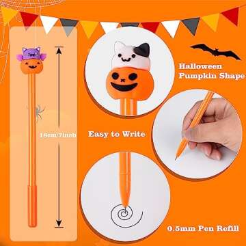 SAIWEILAI ONLINE 100 Pieces Halloween Ballpoint Pens Gel Ink Pens Cute Pumpkin Skull Wizard Bat Shape Heads Pens Novelty Rollerball Pens for Halloween Party Supplies School Office