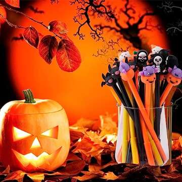 SAIWEILAI ONLINE 100 Pieces Halloween Ballpoint Pens Gel Ink Pens Cute Pumpkin Skull Wizard Bat Shape Heads Pens Novelty Rollerball Pens for Halloween Party Supplies School Office