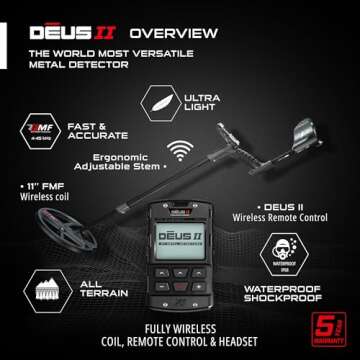 XP Deus II RC Metal Detector - 22 FMF Coil (9") - for Treasure and relic Detection - for All Terrain...
