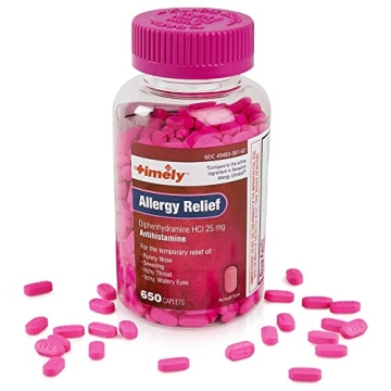 Timely Allergy Relief Diphenhydramine HCl 25 mg - 650 Caplets - Affordable Allergy Medication!