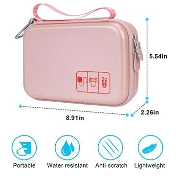 Elonbo Hard Travel Cords Organizer Universal Small Electronic Accessories Carrying Case for Chargers Cable MacBook Adapter Magic Mouse Apple Pencil USB Flash Disk Tech Portable Storage Bag, Rose Gold