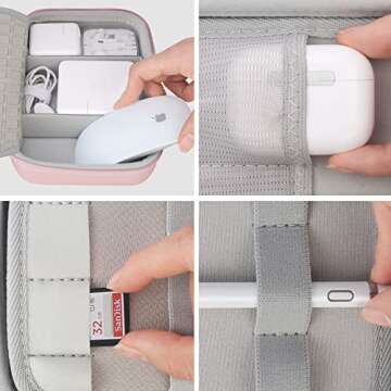 Elonbo Hard Travel Cords Organizer Universal Small Electronic Accessories Carrying Case for Chargers Cable MacBook Adapter Magic Mouse Apple Pencil USB Flash Disk Tech Portable Storage Bag, Rose Gold