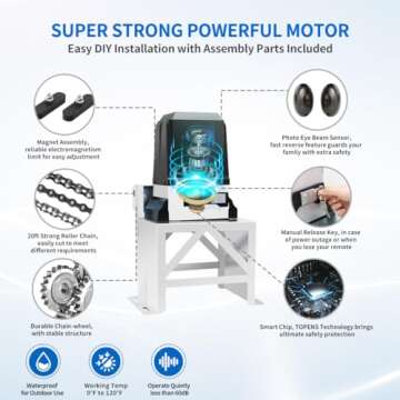 TOPENS CK2600 Automatic Sliding Gate Opener Chain Drive Industrial Commercial 1-1/4 HP Gate Motor for Heavy Driveway Slide Gates Up to 5700 Pounds, AC Powered with 20ft Roller Chain and Remote Control
