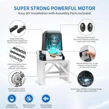 TOPENS CK2600 Automatic Sliding Gate Opener Chain Drive Industrial Commercial 1-1/4 HP Gate Motor for Heavy Driveway Slide Gates Up to 5700 Pounds, AC Powered with 20ft Roller Chain and Remote Control