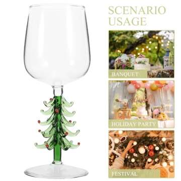 Christmas Tree Stemmed Wine Glasses 360ml Holiday Drinking Goblets Cups Xmas Winter Glassware Cup for Festive New Years Wineglass