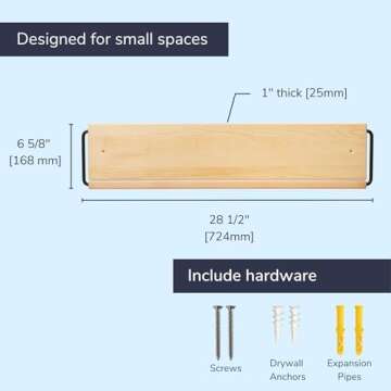 Wall Mounted Shoe Rack - Wooden Entryway Shoe Rack - Hallway Stylish Shoe Rack Wall Mounted - Minimal Design Narrow Shoe Rack for entryway to Keep Any Shoes Off The Floor (Pine, 30 in. Wide)